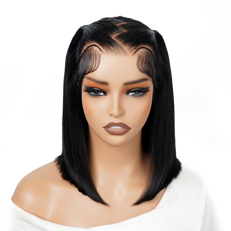 SUPERNOVA Glueless Styled Short Bob Wig Human Hair 13x4 Lace Front Braided Wigs For Black Women Straight Wear And Go Glueless Wigs Human Hair Pre Plucked Pre Cut Lace 200 Density(10 Inch) - Image 1