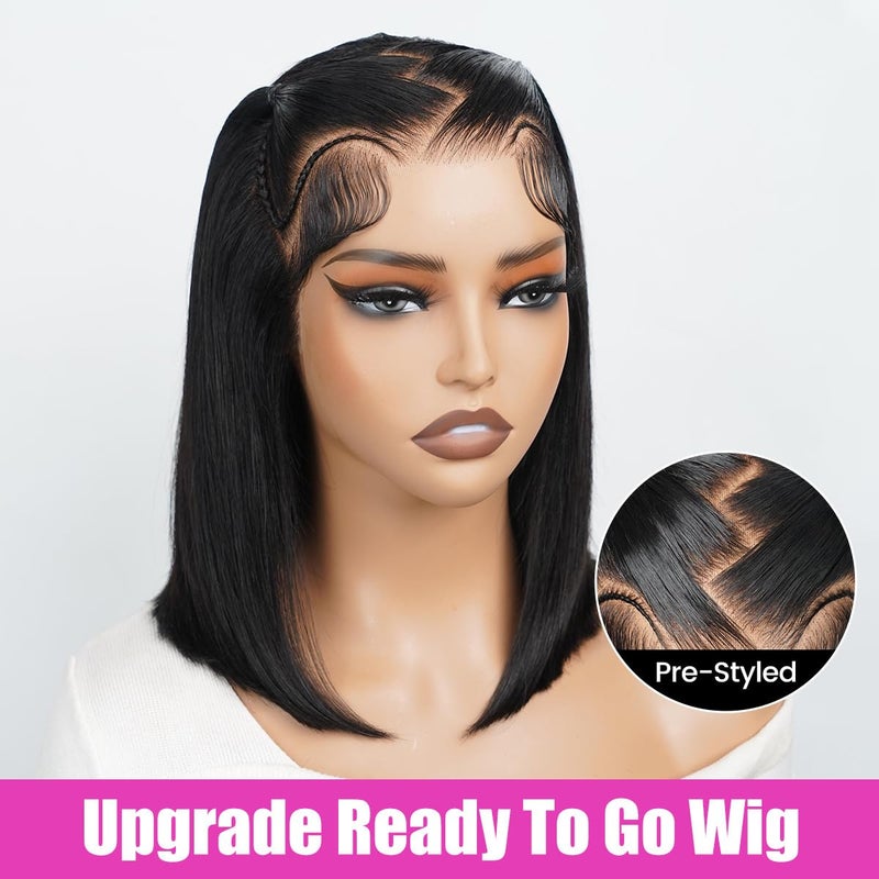 SUPERNOVA Glueless Styled Short Bob Wig Human Hair 13x4 Lace Front Braided Wigs For Black Women Straight Wear And Go Glueless Wigs Human Hair Pre Plucked Pre Cut Lace 200 Density(10 Inch) - Image 5