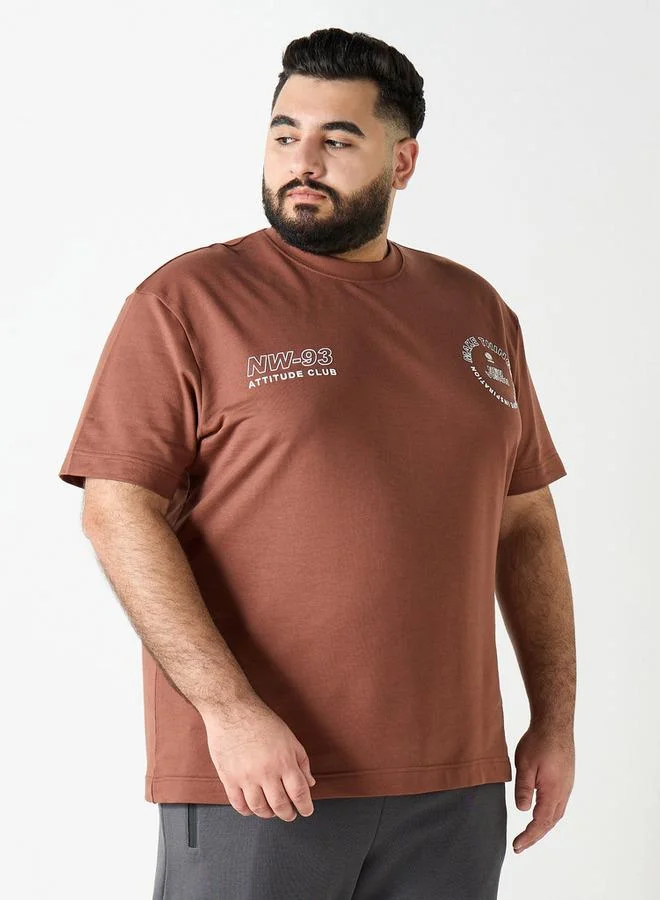 Splash FAV Plus Size Typographic Print Crew Neck T-shirt with Short Sleeves