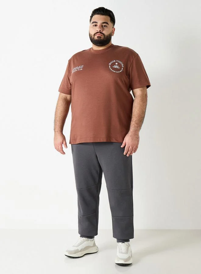 Splash FAV Plus Size Typographic Print Crew Neck T-shirt with Short Sleeves