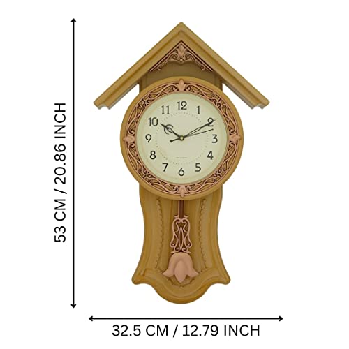 CHRONIKLE Decorative Plastic Case Hut Style Analog English Numbers Pendulum Wall Clock for Living Room Home Decoration Gifts (Size: 32.5 x 7 x 53 CM | Weight: 810 Gram | Color: Almond) - Image 4