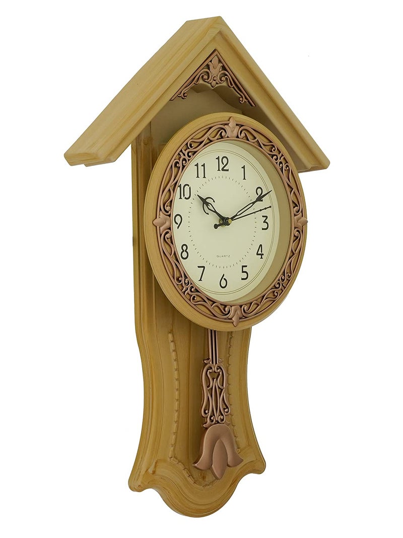 CHRONIKLE Decorative Plastic Case Hut Style Analog English Numbers Pendulum Wall Clock for Living Room Home Decoration Gifts (Size: 32.5 x 7 x 53 CM | Weight: 810 Gram | Color: Almond) - Image 5