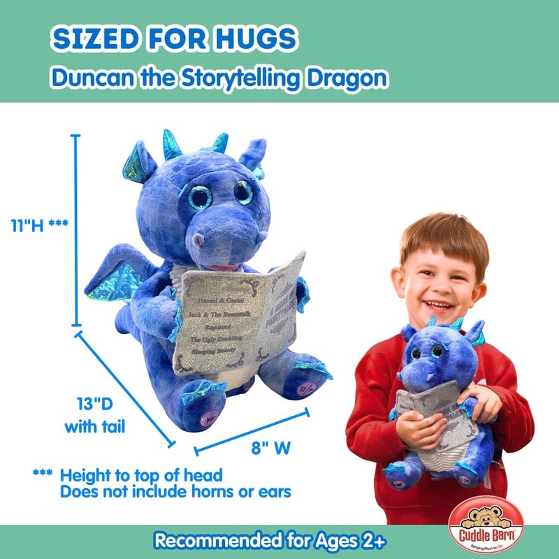 Cuddle Barn | Duncan The Storytelling Dragon with Light Up Eyes |Animated Stuffed Animal Plush Toy | Mouth Moves, Head Sways and Eyes Light Up | Recites 5 Fairy-Tales - 11" - Image 2