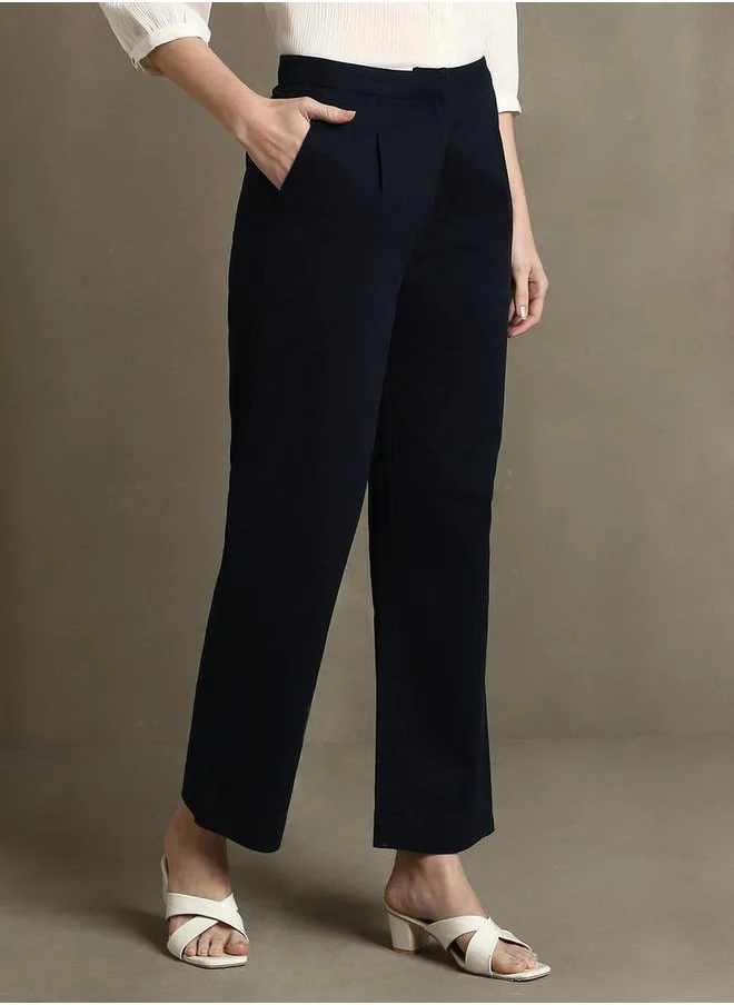 دينيس لينغو Cotton Mid-Rise Straight Fit Formal Trousers