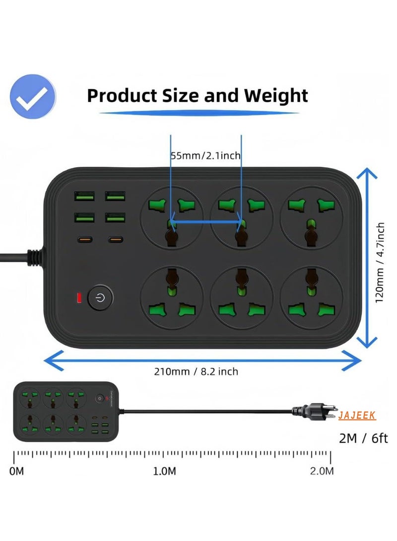 JAJEEK "12-in-1 Power Strip with USB-C, Universal Extension Cord with 6 Wide AC Outlets & 4 USB Ports, 110-240V, Max 3000W, Wall Mount International Plug Extender for Overseas Travel, Home & Office Use"  - Image 2