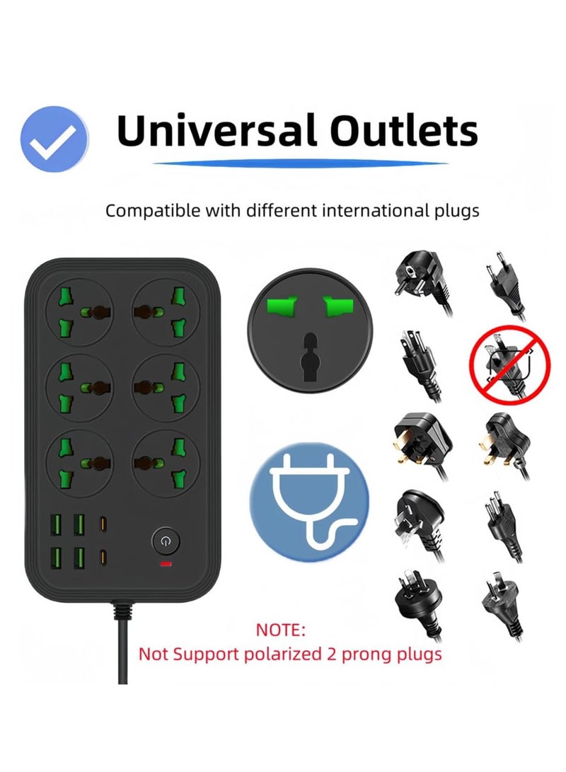 JAJEEK "12-in-1 Power Strip with USB-C, Universal Extension Cord with 6 Wide AC Outlets & 4 USB Ports, 110-240V, Max 3000W, Wall Mount International Plug Extender for Overseas Travel, Home & Office Use"  - Image 5