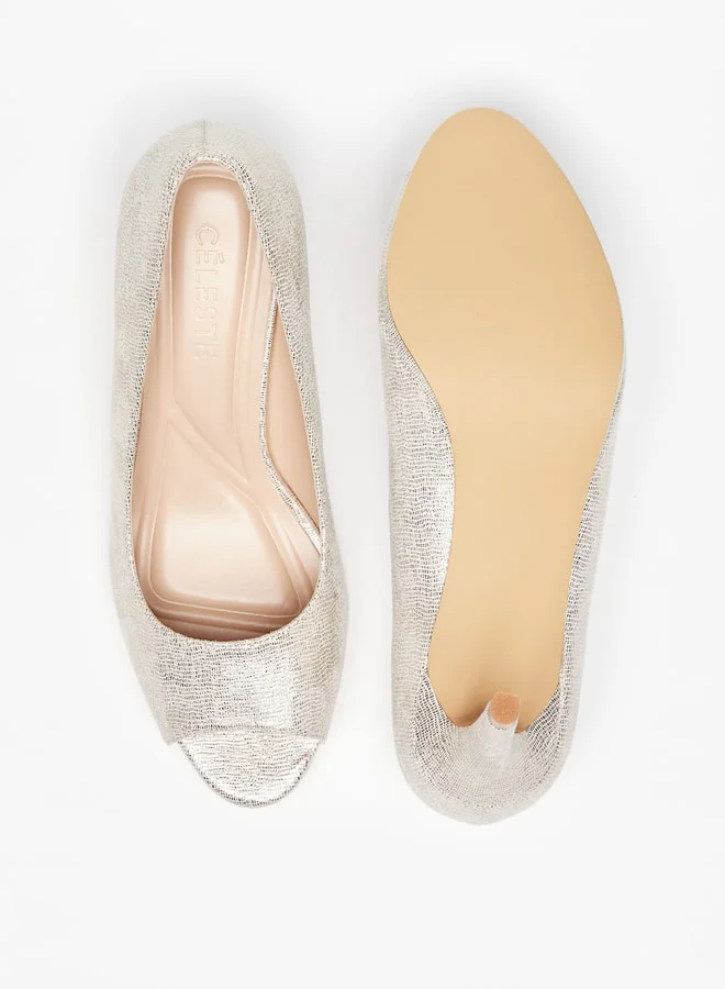 سيليست Women's Textured Pumps with Peep Toe and Stiletto Heels