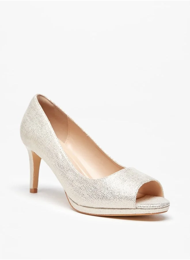 سيليست Women's Textured Pumps with Peep Toe and Stiletto Heels