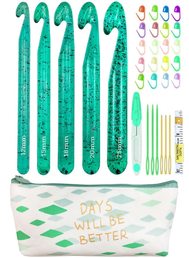 Weabetfu Crochet Hook Set, 24PCS Big Crochet Hooks with Case, 10mm-25mm Large Hooks for Chunky Yarn, Ergonomic Handles, Ideal for Gifting (Green) - Image 1