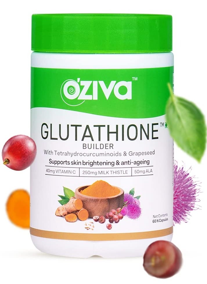 OZiva - OZiva Plant Based Glutathione Builder Glutathione Tablets for Antioxidant Support Skin Glow and Anti  Ageing   Glutathione Tablets with Grapeseed  Vitamins C and E  Selenium  60 Vegetarian Capsules - Image 1