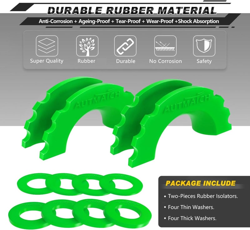 AUTMATCH D Ring Shackle Isolators Washers Kit - 2 Rubber Shackle Isolators with 8 Washers, Fits 3/4 Shackles Protect and Prevents Rattling, Shackle Cover Green - Image 2