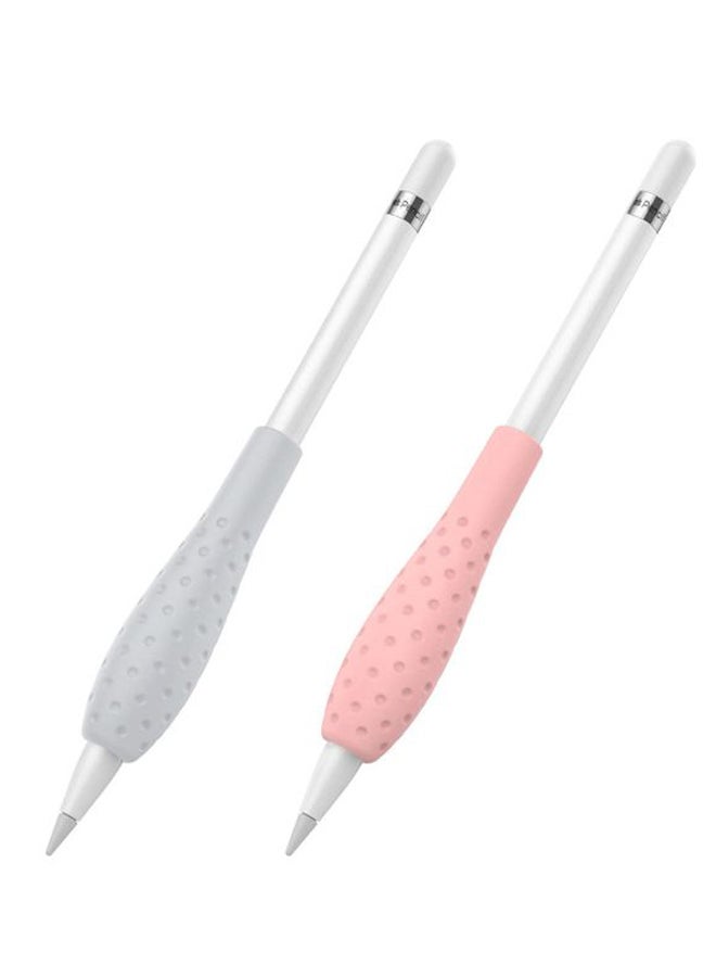 2-Piece Sleeve Grip Holder For Apple Pencil Pink/Grey