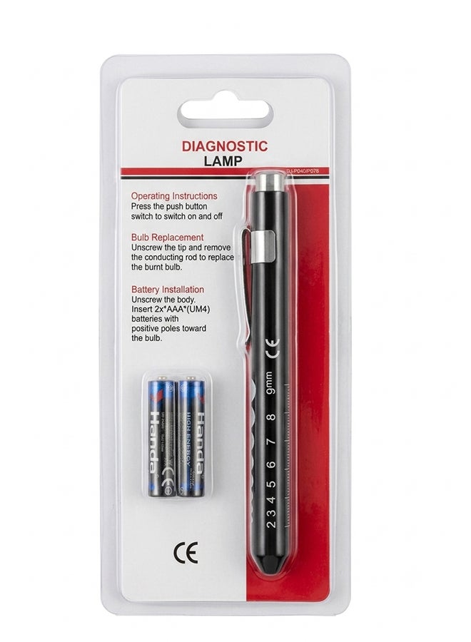 Home Care Diagnostic Penlight for Nurses & Doctors – Pupil Gauge Scale, Pocket Clip, Includes 2 AAA Batteries, Medical Exam Pen Light - Image 1