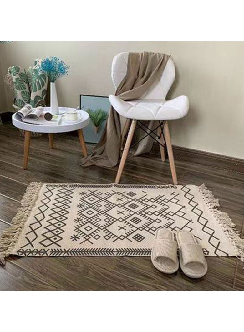 Loquat سجادة مستطيلة من القطن والكتان المزيف مع شرابات