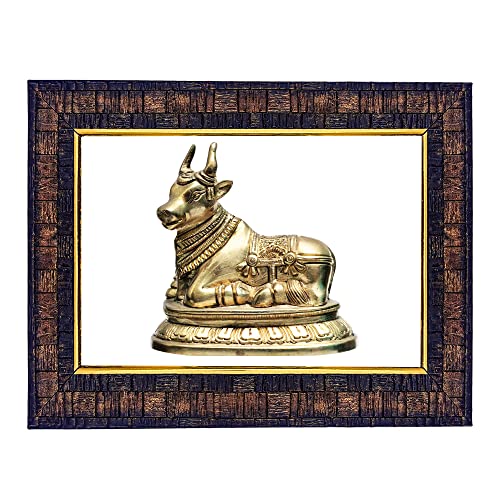 Hawai Holy Cow Nandi Photo Frame, Size 21x17x2cm | Feng Shui Vastu Remedies Engineered Wood Wall Hanging Home Decor Religious Frame | Home Office Prayer Room | SFDI214 - Image 1