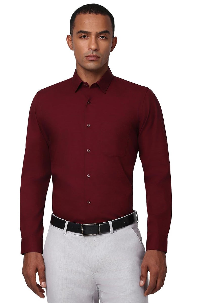 Peter England Men's Cotton Slim Fit Shirt (PESFMSLB801057_Maroon 40) - Image 1