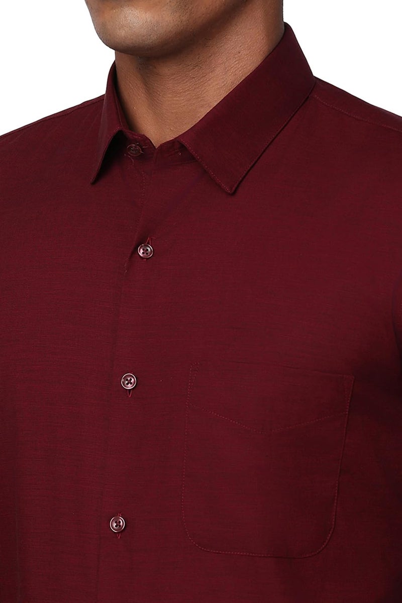 Peter England Men's Cotton Slim Fit Shirt (PESFMSLB801057_Maroon 40) - Image 4