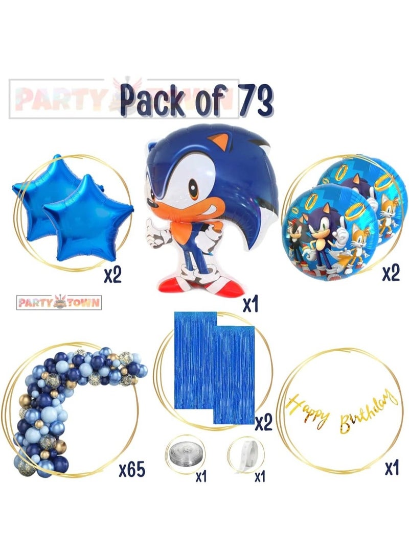 Sonic Birthday Decoration Set – 75 Pcs Happy Birthday Balloons, Banner, Blue Balloon Garland, Sonic Theme Party Supplies for Kids Birthday Decoration - Image 3