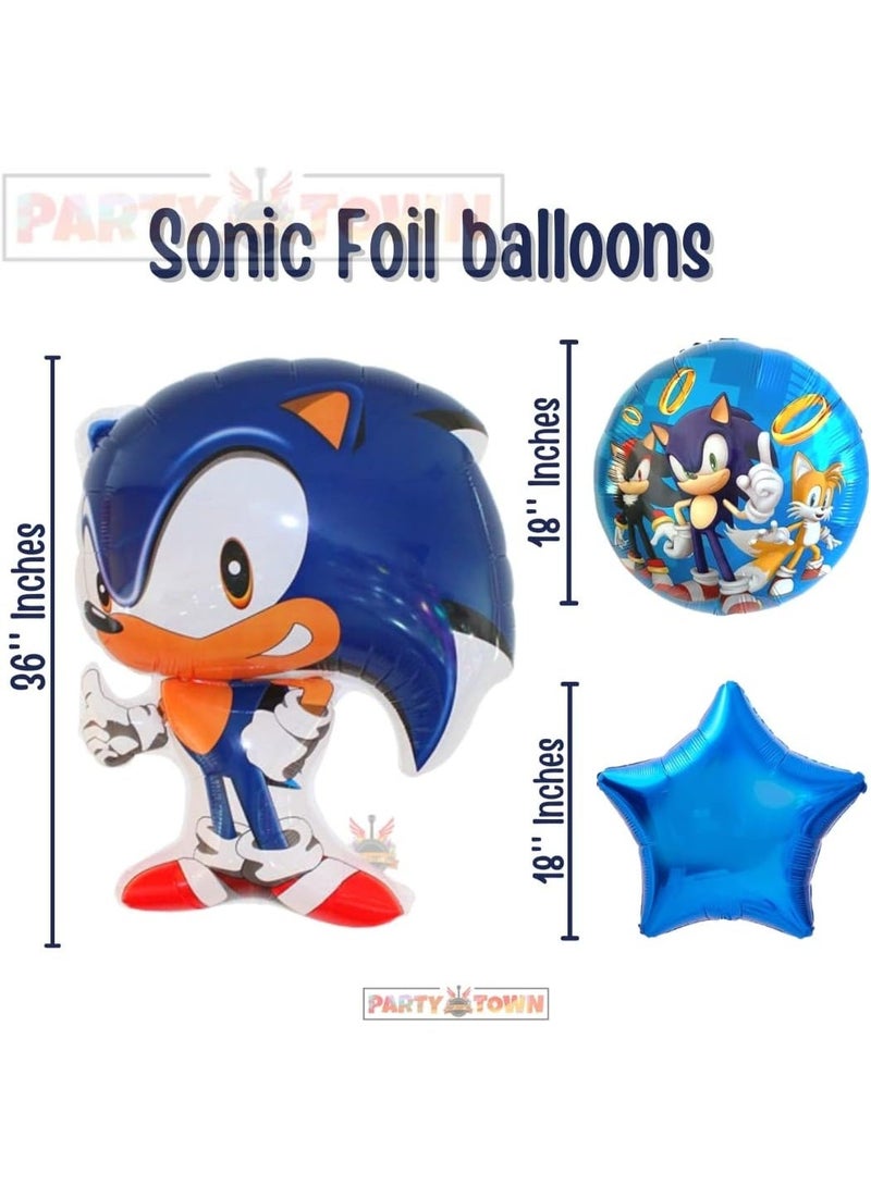 Sonic Birthday Decoration Set – 75 Pcs Happy Birthday Balloons, Banner, Blue Balloon Garland, Sonic Theme Party Supplies for Kids Birthday Decoration - Image 2