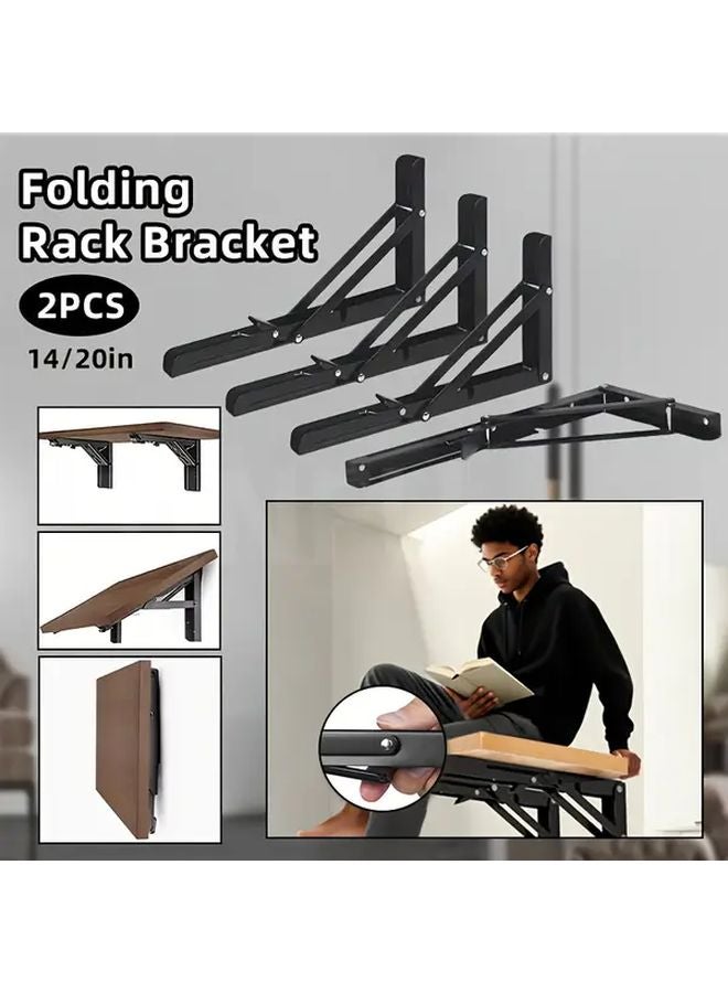 2pcs Black 14 Inch Heavy Duty Adjustable Wall Mount Folding Corner Brackets - Image 2