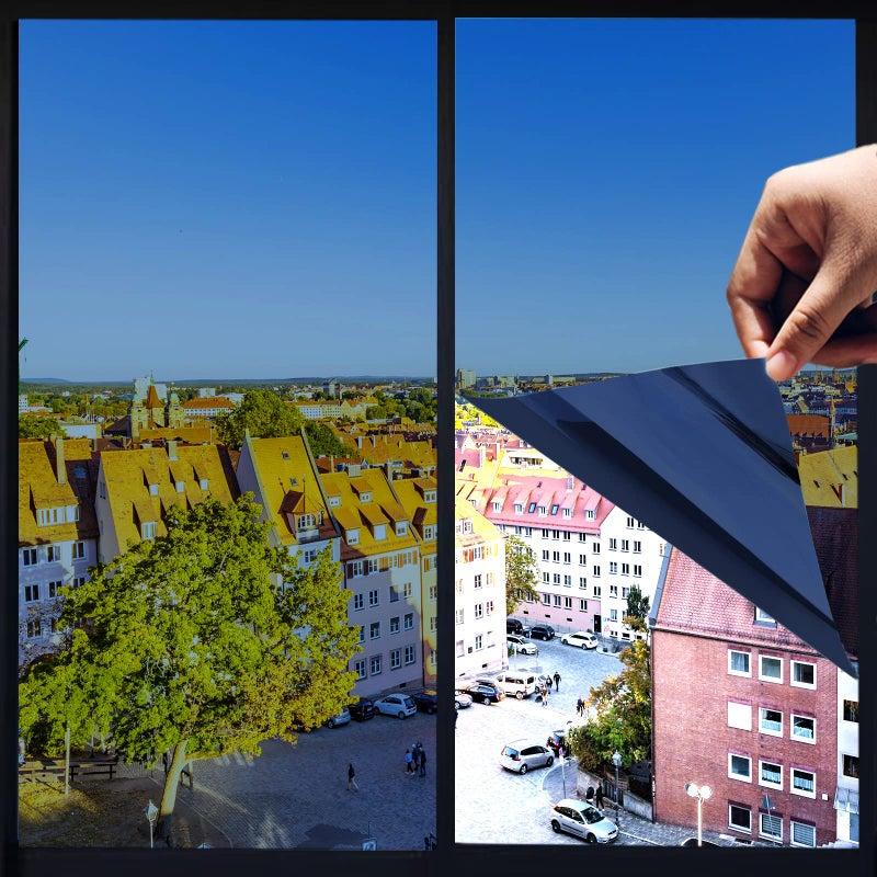 One Way Privacy Window FilmPremium PET MaterialDaytime Reflective Heat Control Anti UV Door StickerWindow Tint for Home Office Living RoomNapture Blue315 Inch x 164 Feet