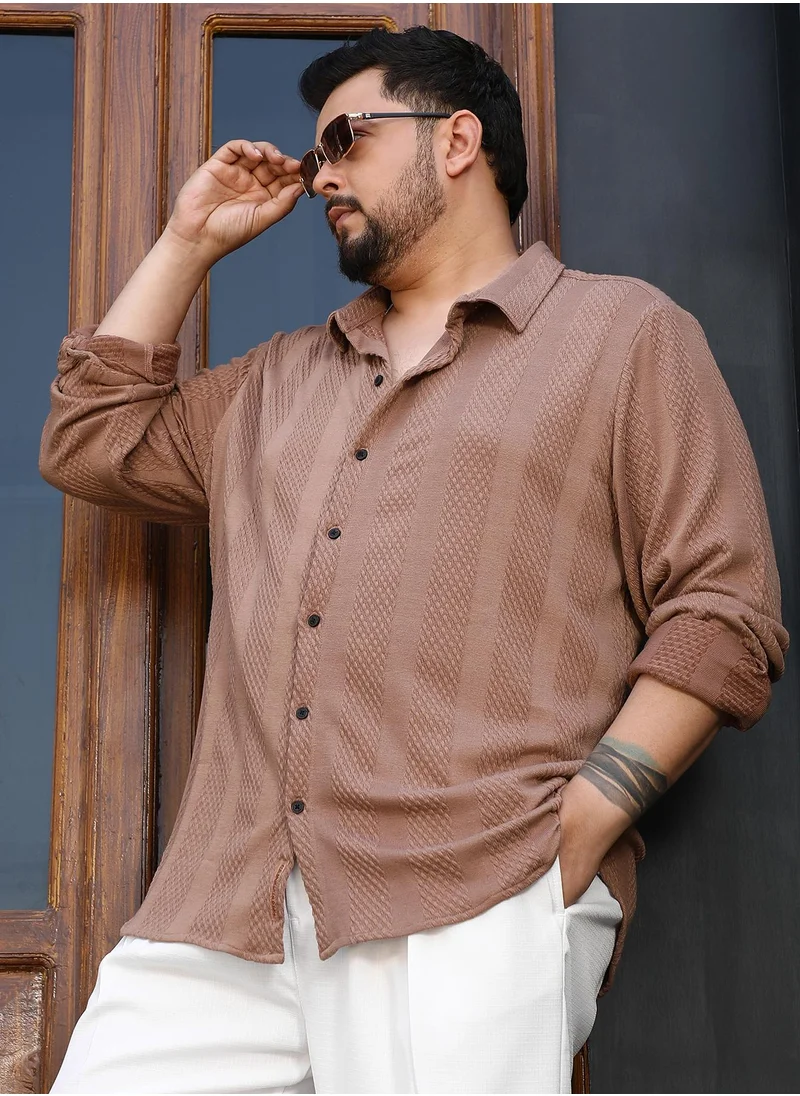انستافاب بلس Instafab Plus Men's Tan Brown Scale-Tactile Shirt For Casual Wear | Spread Collar | Long Cuffed Sleeves | Button Closure | Plus Size Shirt Crafted With Comfort Fit For Everyday Wear