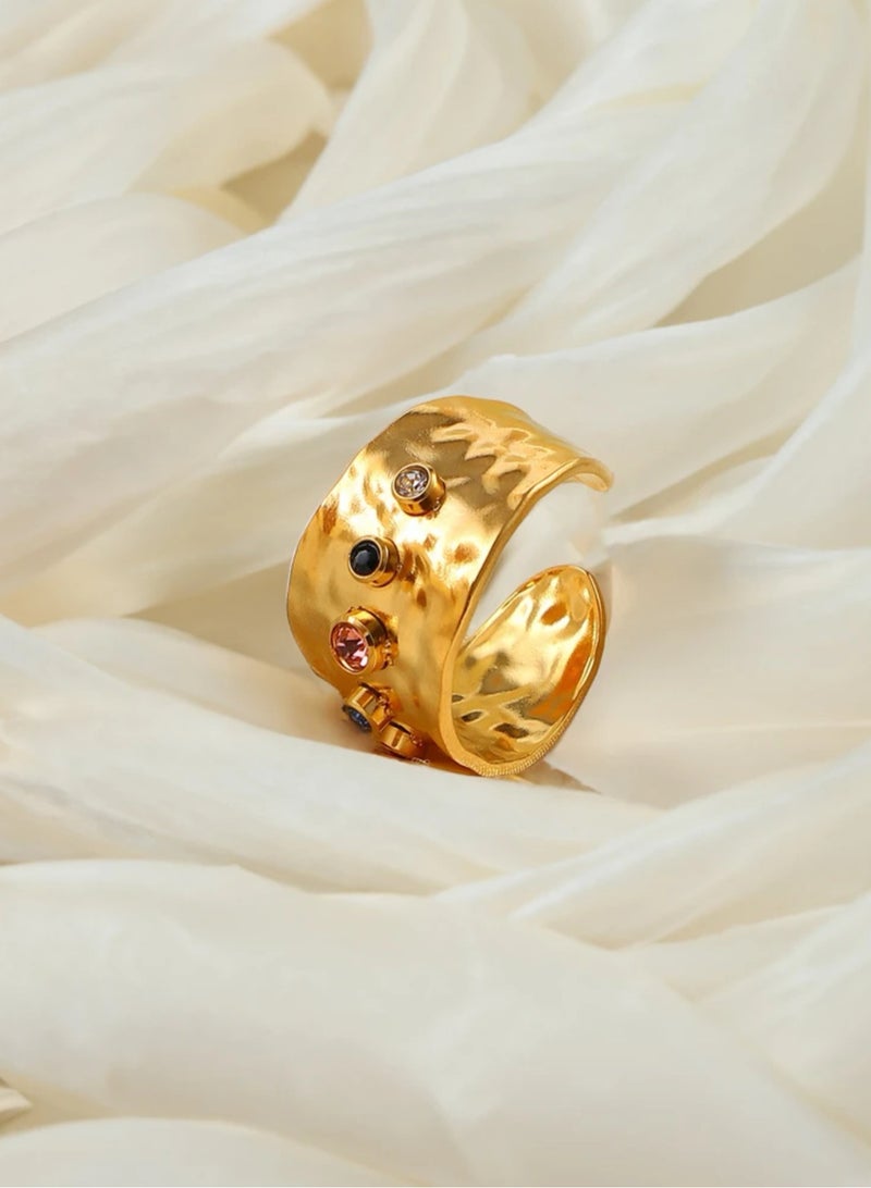 إيكوال خاتم نسائي من الاستانلس ستيل مطلي باللون الذهبي بمقاس موحد - Image 2