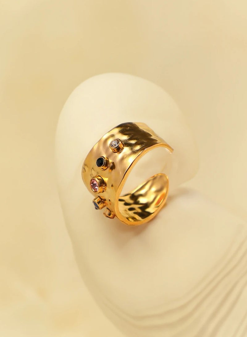 إيكوال خاتم نسائي من الاستانلس ستيل مطلي باللون الذهبي بمقاس موحد - Image 4