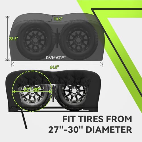 RVMATE RV Tire Covers, Dual Axle Wheel Cover (2 Pack) Fits 27""-30"" Diameter Tires, Waterproof Anti-UV 420D Oxford Black Dual Tire Covers RV Accessories for RV/Truck/Trailer, RMDTC2730-2-420B - Image 3