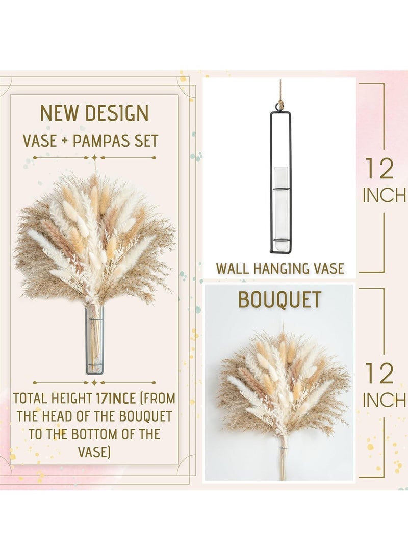 Mericka Pampas Grass with vase, Pampas flower bouquet with hanging glass vase, Boho Dried Floral Arrangement Centerpiece Table Decor Wedding Rustic Decor