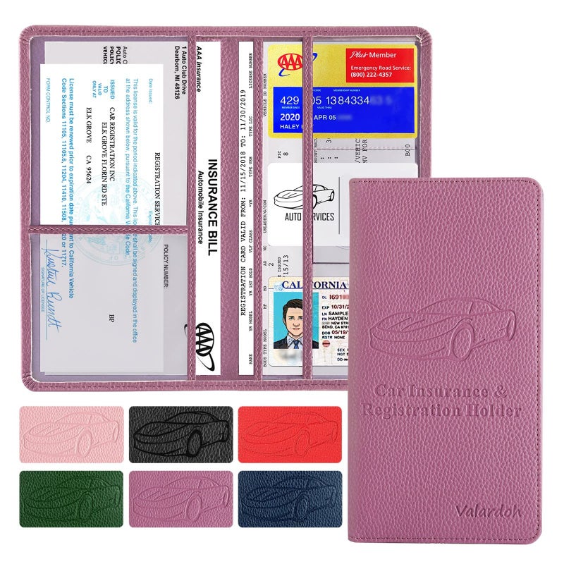 Valardoh Premium Car Registration and Insurance Card Holder, Car Document Holder for Cards, Driver License & other Essential Documents (Purple) - Image 1