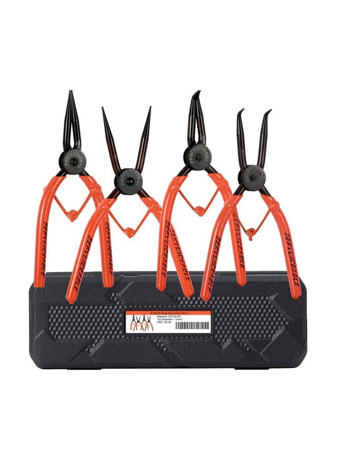 IEUSEW 7-inch Snap Ring Pliers Set, 4-piece Heavy Duty Internal/External Circlip Pliers Set (Tip Diameter 1.5mm), Straight/Bent Jaw, Cr-V Steel - For fixing snap ring removers - Image 1