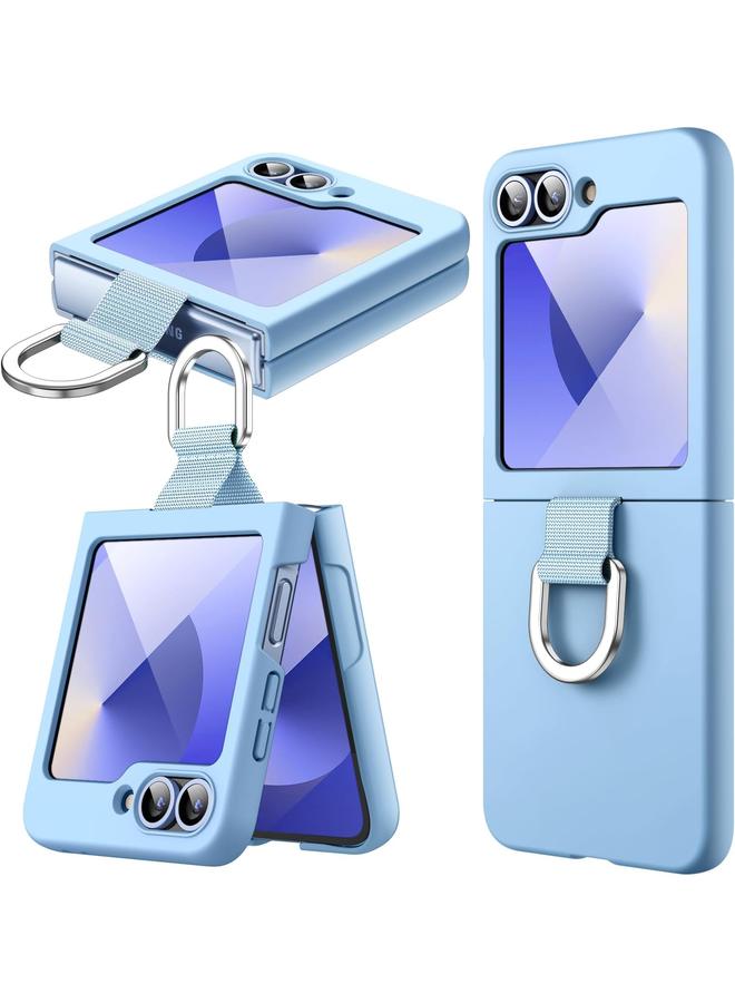 جي تيك حافظة لهاتف سامسونج جالكسي زد فليب 6 2024 مع حلقة من البلاستيك الصلب النحيف المقاوم للصدمات والخدوش، أزرق - Image 1