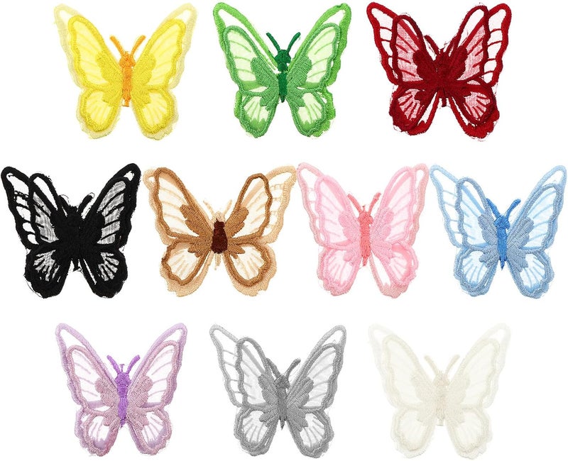 10pcs Embroidery Butterfly Patches Iron-on Sew-on Cloth Patch Stickers for DIY Clothing Crafts Sewing Appliques Random Colors - Image 1