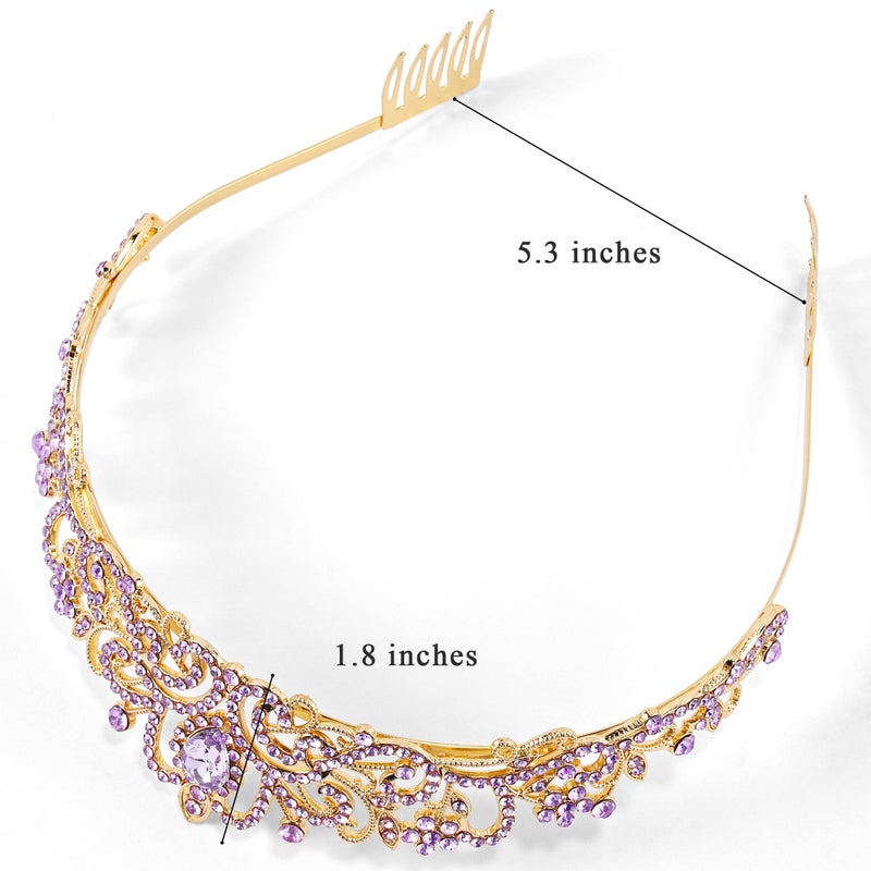TAROSE Gold and Purple Crowns for Women, Queen Crystal Tiaras with Purple Rhinestone and Combs, Goddess Crown for Wedding Bride Birthday Princess Bridal Shower Hair Accessories for Women - Image 2