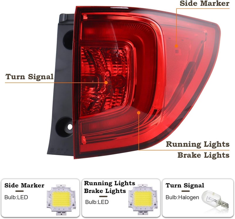 KAMDKI Right Passenger Side LED Outer Tail Light for 2016-2018 Honda Pilot - Image 3