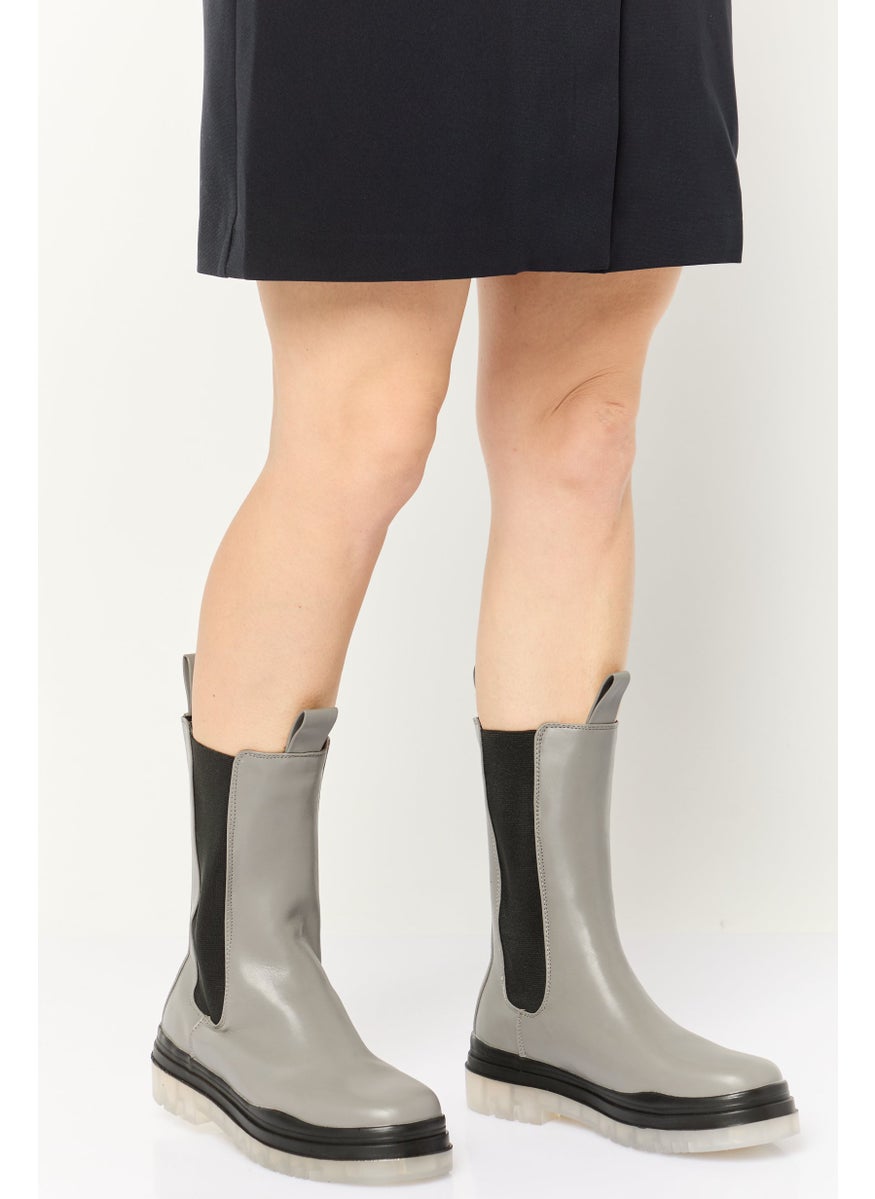Asos Design Women Wide Public Desire Winter Slip On Mid Calf Boots, Grey  - Image 1