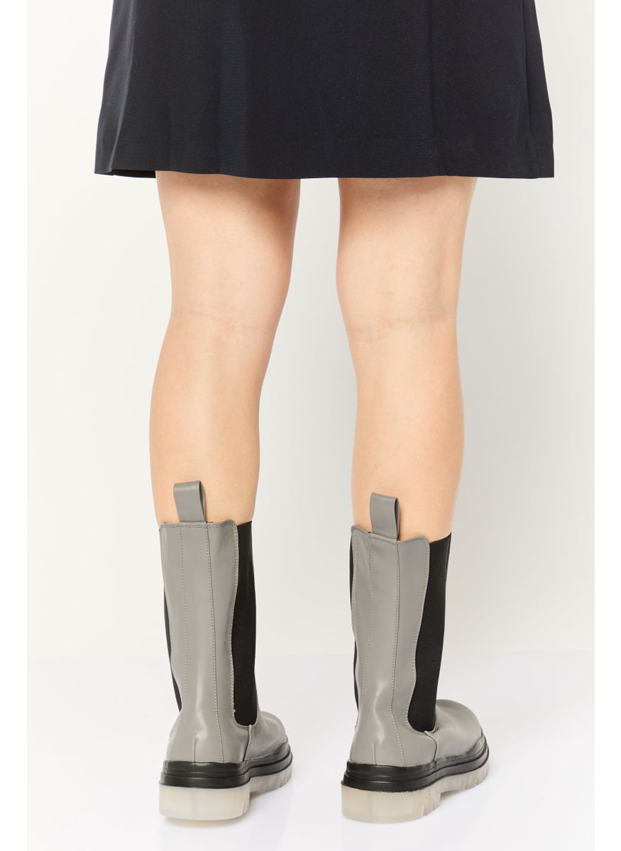 Asos Design Women Wide Public Desire Winter Slip On Mid Calf Boots, Grey  - Image 3