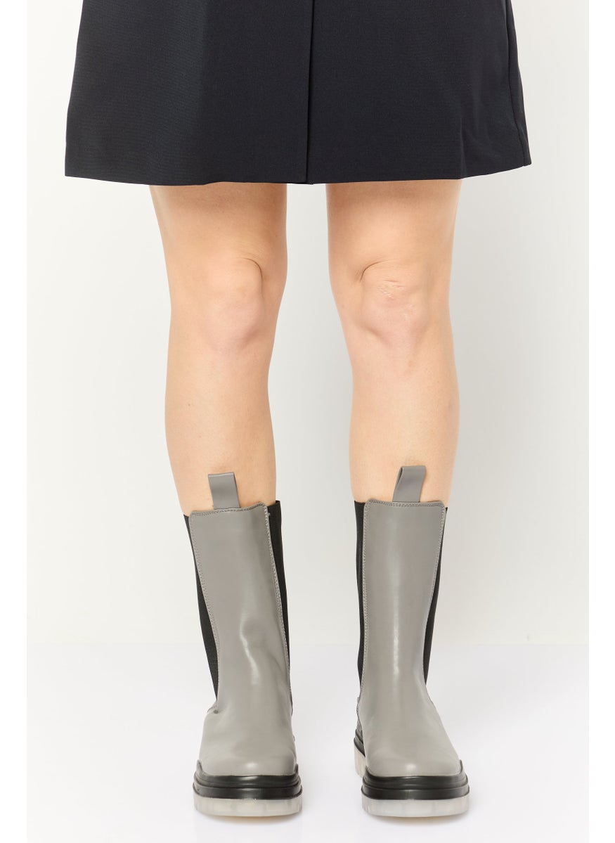 Asos Design Women Wide Public Desire Winter Slip On Mid Calf Boots, Grey  - Image 2