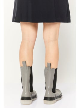 Asos Design Women Wide Public Desire Winter Slip On Mid Calf Boots, Grey  - Image 3