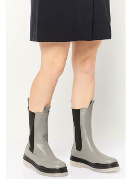 Asos Design Women Wide Public Desire Winter Slip On Mid Calf Boots, Grey  - Image 1