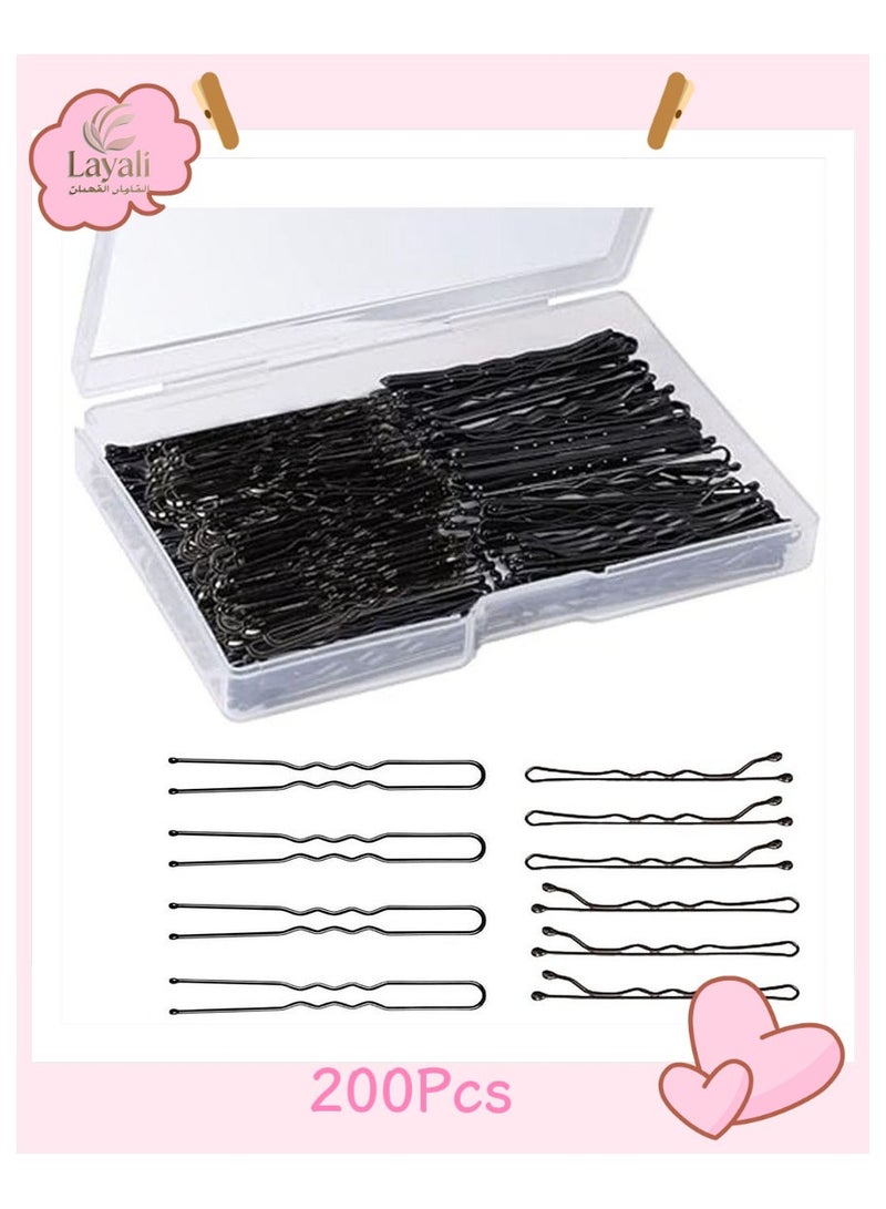 Layali 200Pcs Hair Pins Kit, Bobby Pins & U Shaped Pins Bun Hair Pins Gifts for Women Girls with Storage Box Wedding Hairstyles (Black) - Image 1