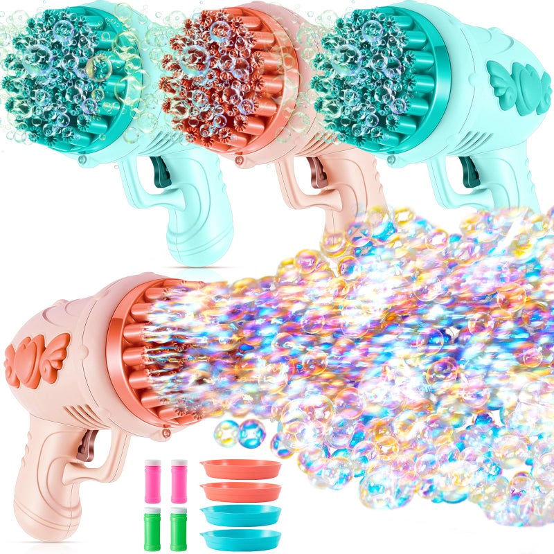 ShinyRelief 4 Pack Wedding Bubble Guns 32 Holes with Light Bottles Solution Romantic Bubble Maker for Outdoor Ceremony Wedding Party Favors Photo Props Reception Entertainment Green and Pink - Image 3
