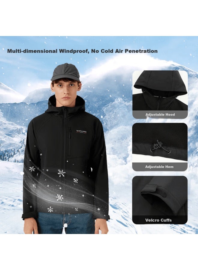 Northland 24 Autumn Winter Men's Softshell Jacket Water-repellent Warm Hiking Casual Coat Nxjeh5502e Pure Black 185