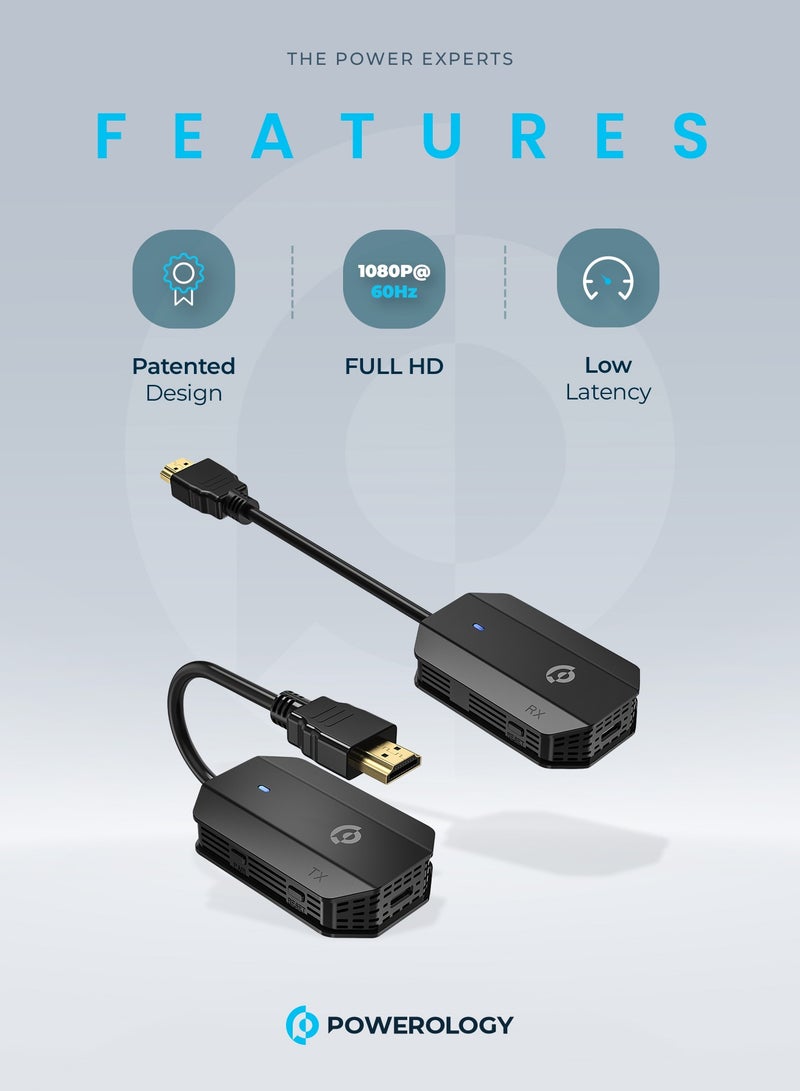 Powerology Wireless HDMI Mirroring Adaptor Pair with USB-C Cable Full HD 1080P - Black - Image 2