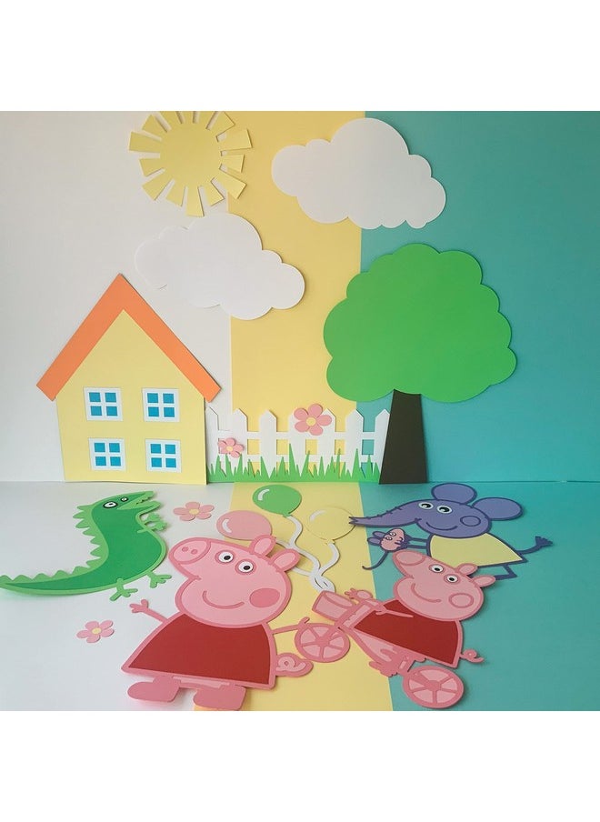 Pinfliers Pinfliers Peppa Pig Theme Paper Big Cutouts, A Pack of 15 Cutouts, Pink, Purple, Green, Orange, Yellow  - Image 1