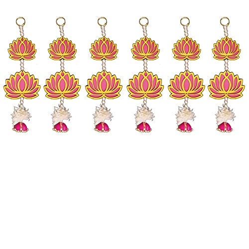 GIFT JAIPUR 6 قطع تعليق جداري بطبقتين على شكل لوتس وردي - هدية زخرفية لعرض الزينة لديكالي غانيش شاتورثي بوجا ديكور منزلي معبد زفاف حفل زفاف - Image 3