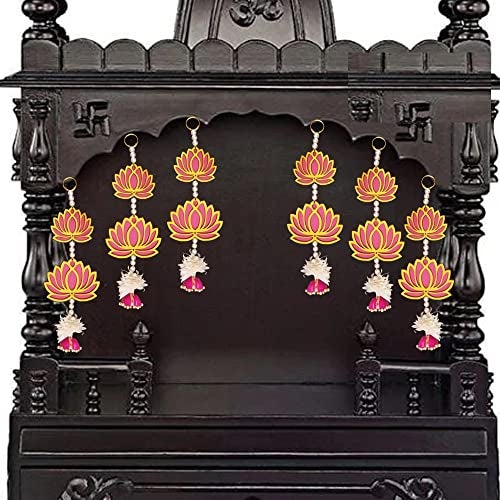 GIFT JAIPUR 6 قطع تعليق جداري بطبقتين على شكل لوتس وردي - هدية زخرفية لعرض الزينة لديكالي غانيش شاتورثي بوجا ديكور منزلي معبد زفاف حفل زفاف - Image 1