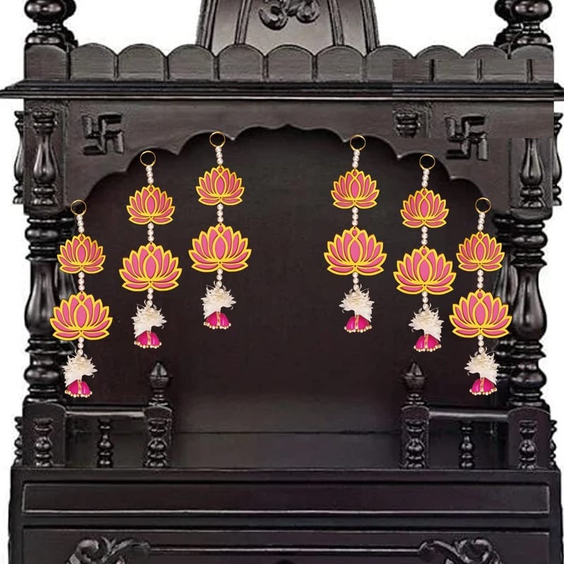 GIFT JAIPUR 6 قطع تعليق جداري بطبقتين على شكل لوتس وردي - هدية زخرفية لعرض الزينة لديكالي غانيش شاتورثي بوجا ديكور منزلي معبد زفاف حفل زفاف - Image 5