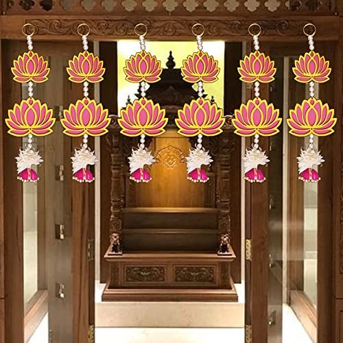 GIFT JAIPUR 6 قطع تعليق جداري بطبقتين على شكل لوتس وردي - هدية زخرفية لعرض الزينة لديكالي غانيش شاتورثي بوجا ديكور منزلي معبد زفاف حفل زفاف - Image 2
